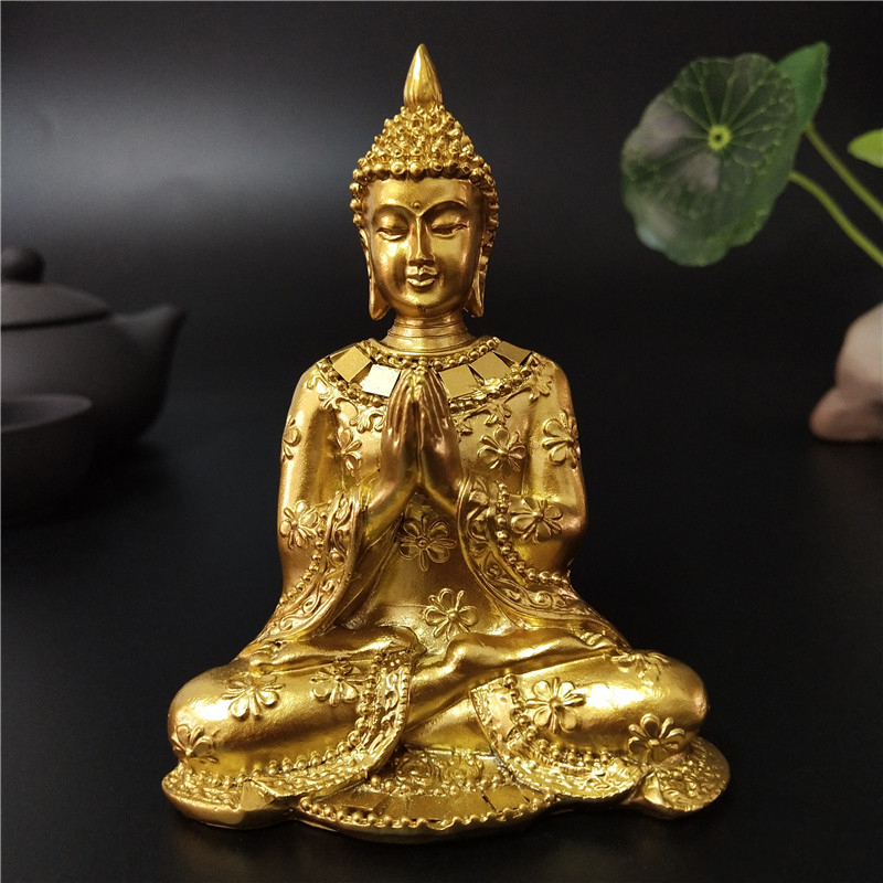 Bonsai Garden Zen - Goldene Thailand-Buddha-Statue, Hausgarten-Dekoration, Meditation, Buddha-Skulptur, Hindu-Fengshui-Figuren,