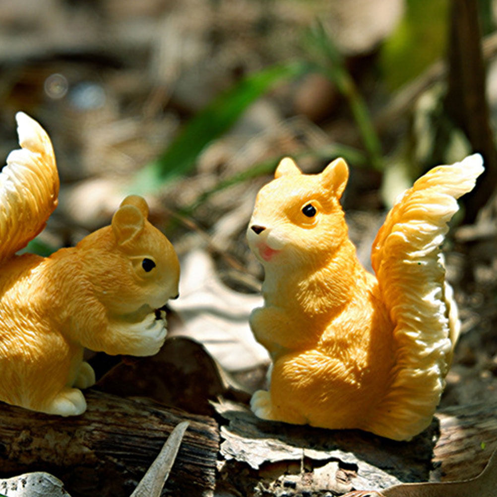 Bonsai Garden Display - 4 Stück Niedliche Miniatur-Eichhörnchen-Figuren aus Kunstharz,