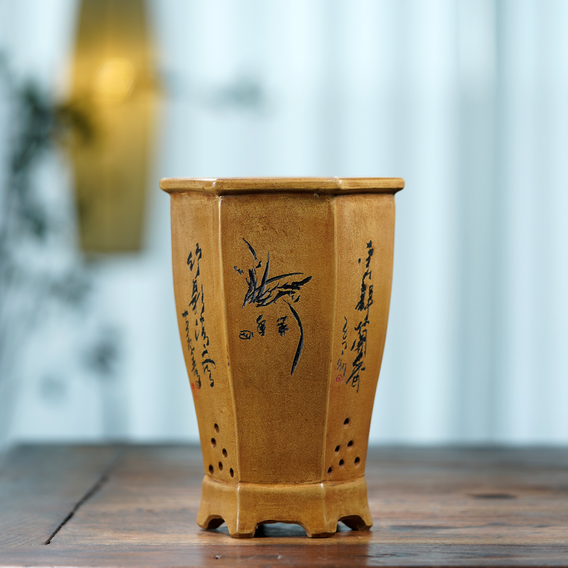 Bonsai Garden China - Sechseckiger Bonsai-Topf aus Keramik, Blumenvase, traditionelles
